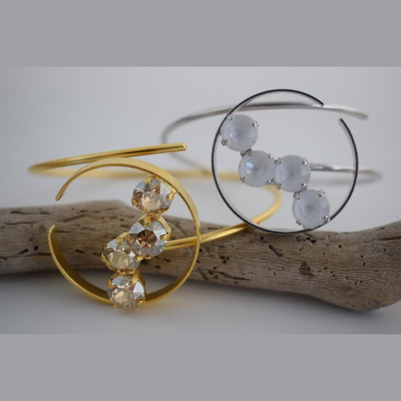 Asteria bracelet with crystal – Greek hammered jewelry available in 18K gold plated, 18K silver plated, and rose gold plated finishes.