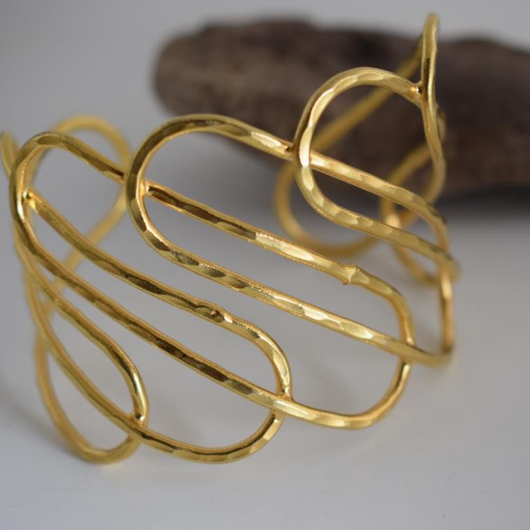 Hecate bracelet – Greek hammered jewelry – 18K gold plated openwork design