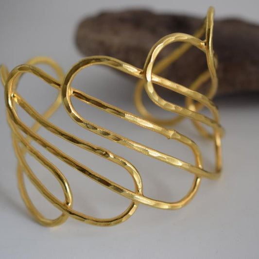 Hecate bracelet – Greek hammered jewelry – 18K gold plated openwork design