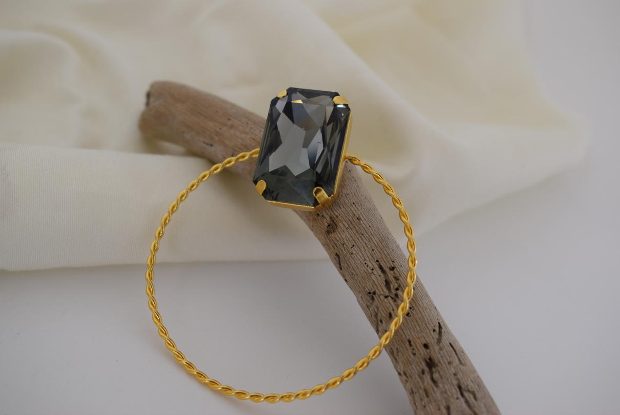 Okeanos2 earrings in handmade Greek hammered jewelry design with a fine crystal, available in gold plated and silver plated finishes.