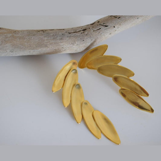 Angelos earrings in handmade Greek hammered jewelry design, available in gold plated and silver plated finishes.