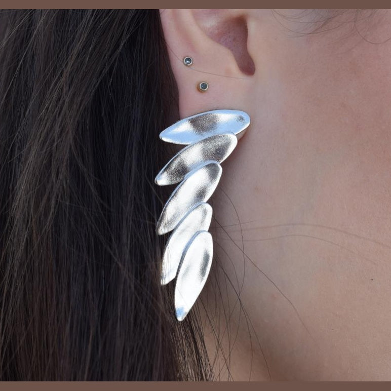 Angelos earrings in handmade Greek hammered jewelry design, available in gold plated and silver plated finishes.