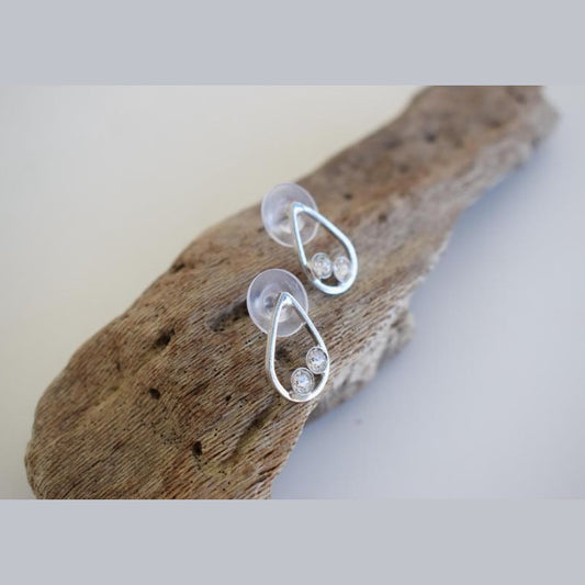 Tinos earrings in Greek hammered teardrop design with fine crystals, available in 18K gold plated and 18K silver plated finishes.