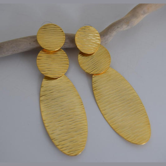 Hermes3 Earrings – Handmade Greek Hammered Jewelry in gold or silver plated with bold three-disc hammered design inspired by divine movement.