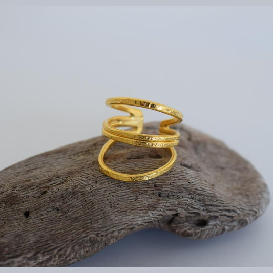 Hecate Ring handmade Greek hammered jewelry available in 18K gold plated and 18K silver plated finish.