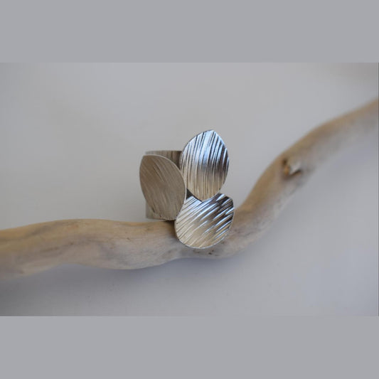 Anemone Ring handmade Greek hammered jewelry available in 18K gold plated and 18K silver plated finish with adjustable one size fit.