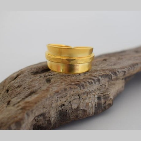 Athena Ring handmade Greek hammered jewelry available in 18K gold plated and 18K silver plated finish with adjustable one size fit.