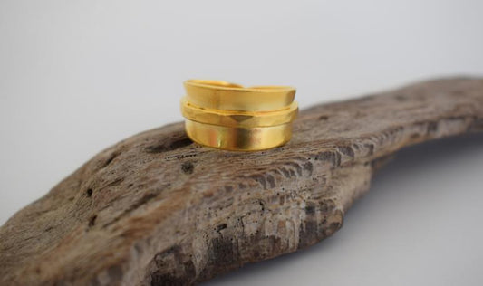 Athena Ring handmade Greek hammered jewelry available in 18K gold plated and 18K silver plated finish with adjustable one size fit.