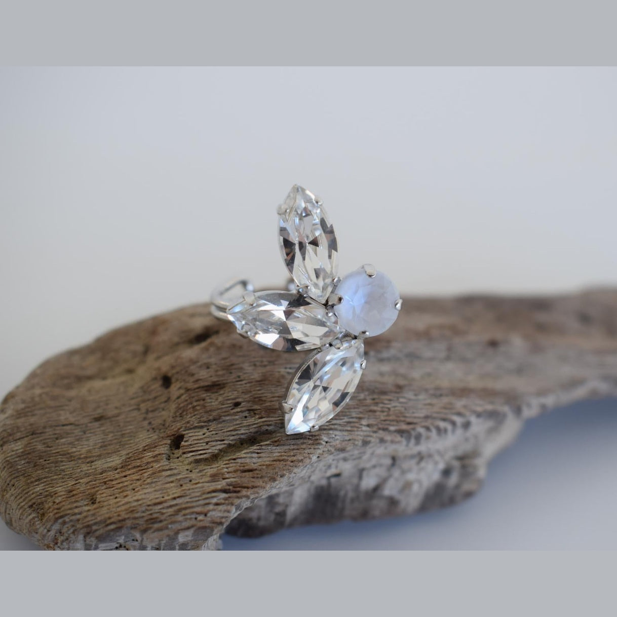 Amaryllis3 Ring handmade Greek hammered jewelry with fine crystals available in 18K gold plated and 18K silver plated finish