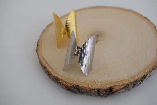 Nausicaa Ring handmade Greek hammered jewelry available in 18K gold plated and 18K silver plated finish.