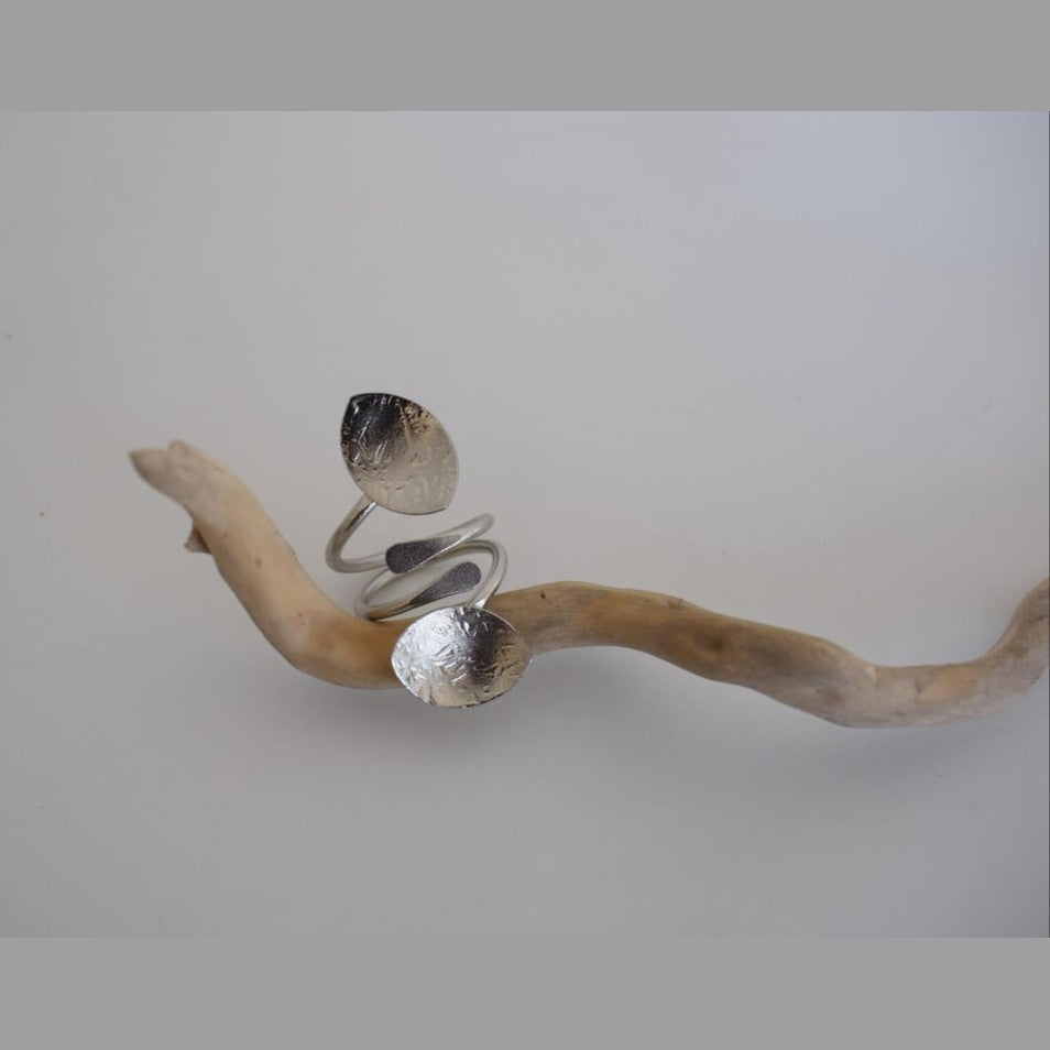 Calypso Ring – Handmade Greek Hammered Jewelry adjustable open ring available in 18K gold plated and 18K silver plated finishes.