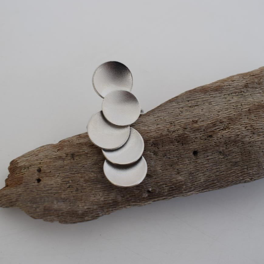 Mycenae Ring – Handmade Greek Hammered Jewelry adjustable multi-disc statement ring available in 18K gold plated and 18K silver plated finishes.