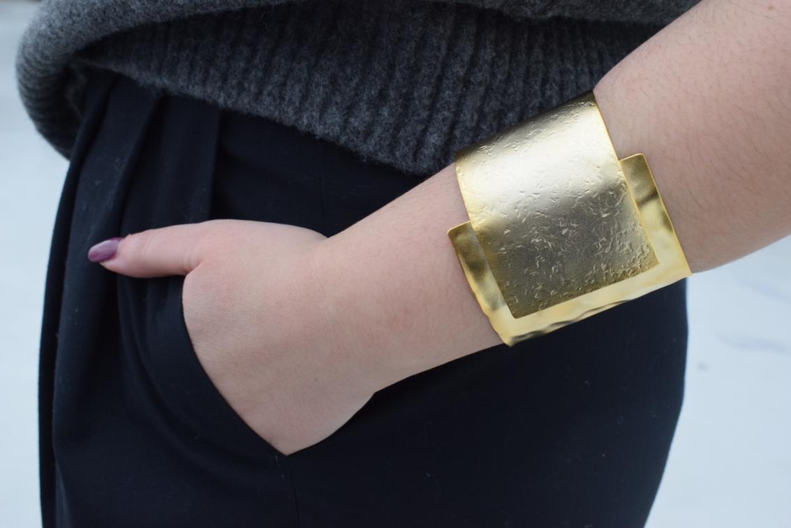 Isthmus bracelet – Greek hammered jewelry available in 18K gold plated, 18K silver plated, and rose gold plated cuff design