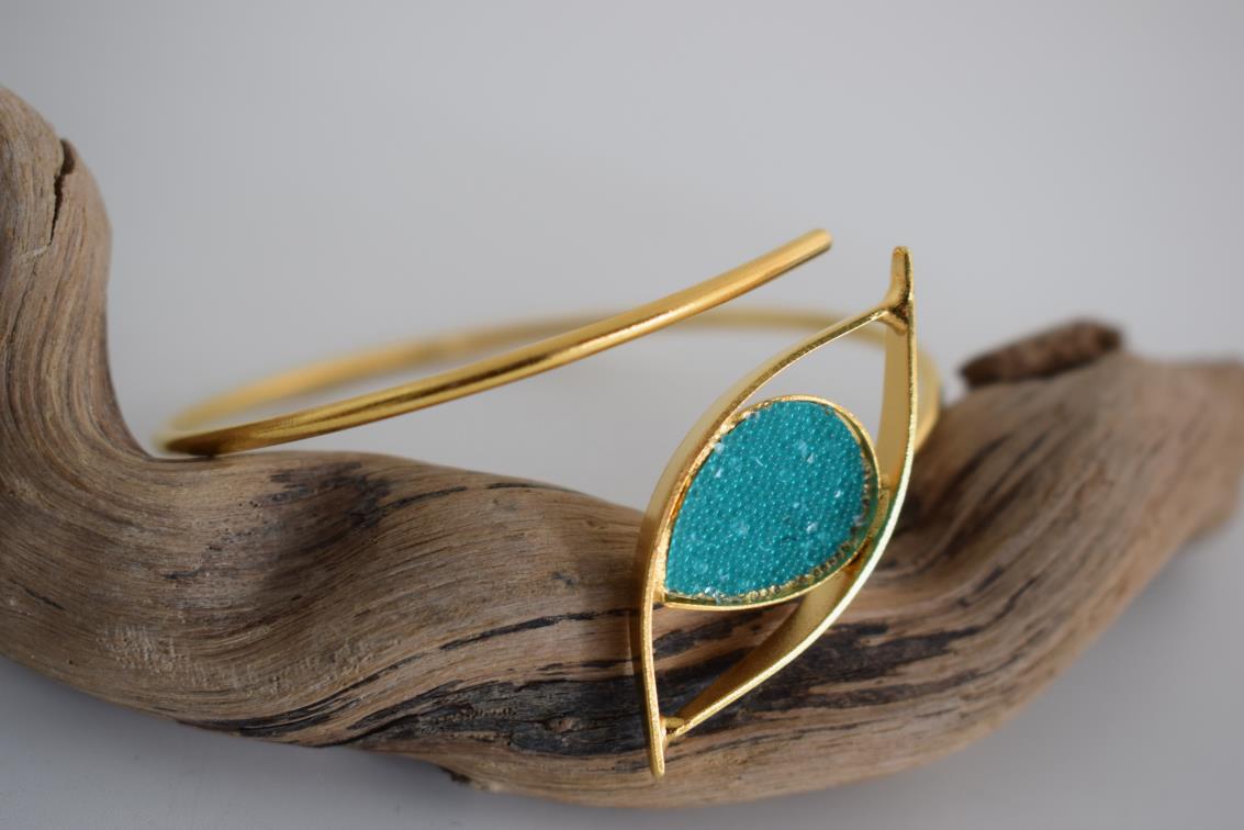 Eye bracelet with Swarovski – Greek hammered jewelry – 18K gold, silver, and rose gold plated