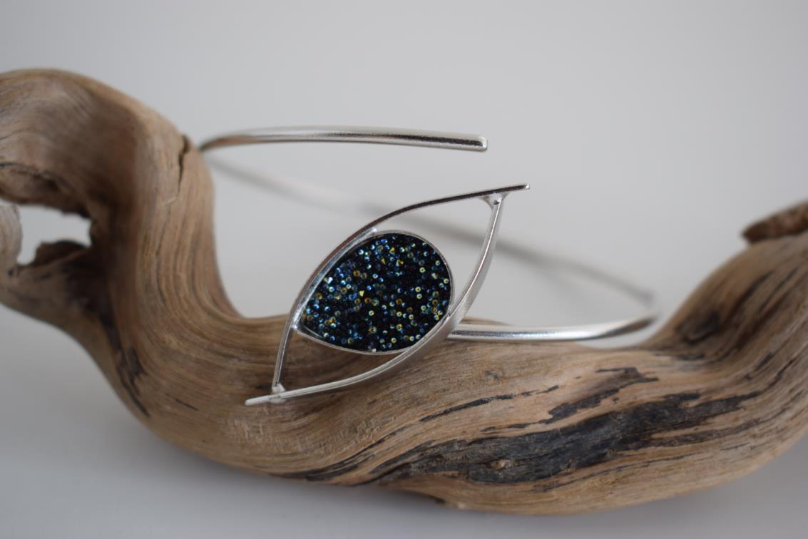 Eye bracelet with Swarovski – Greek hammered jewelry – 18K gold, silver, and rose gold plated