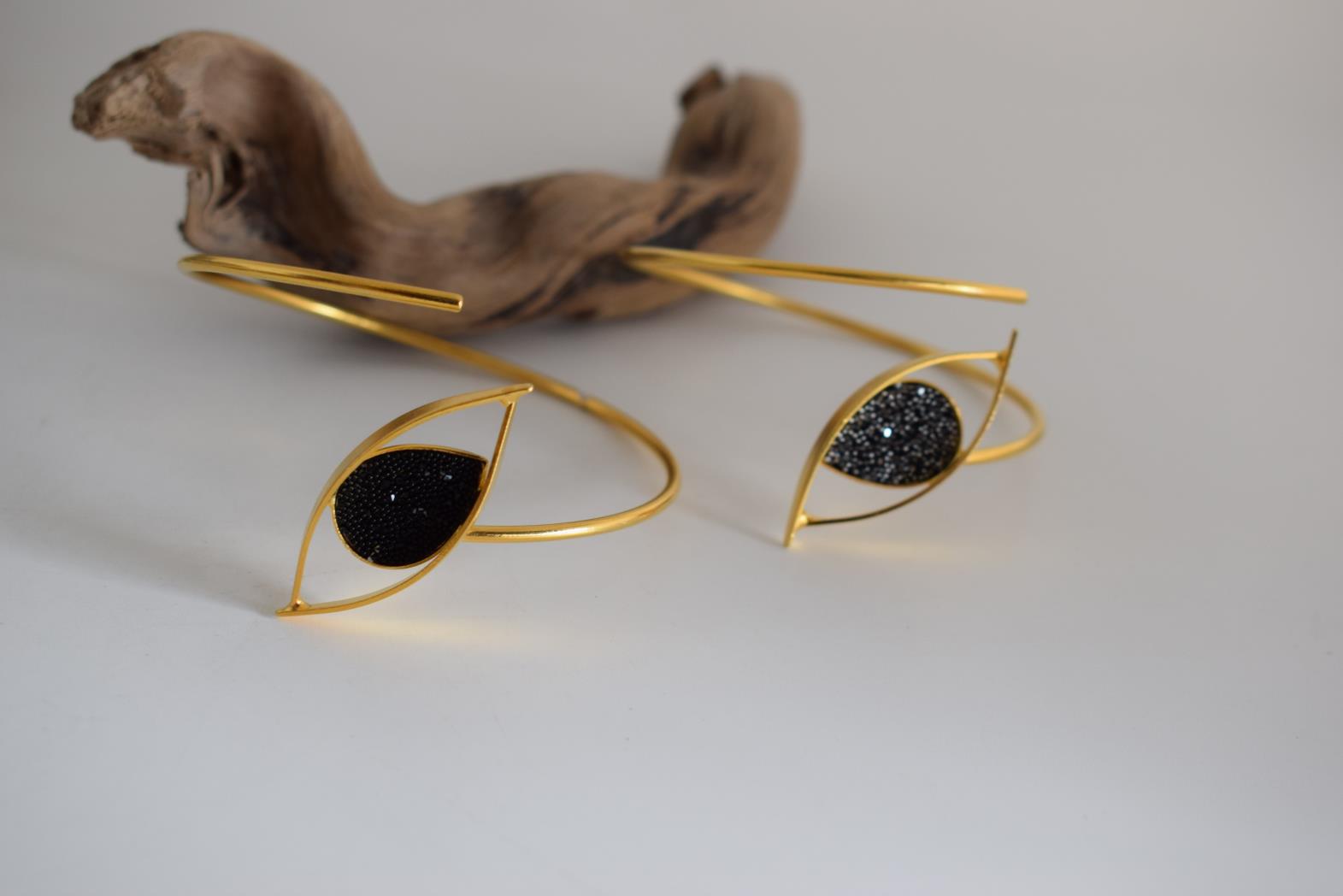 Eye bracelet with Swarovski – Greek hammered jewelry – 18K gold, silver, and rose gold plated