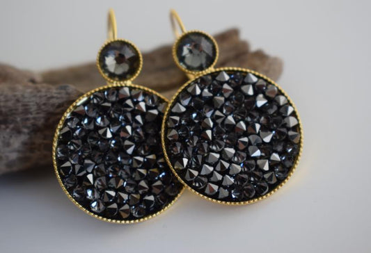 Seleni earrings Greek hammered jewelry 18K gold silver rose gold plated with Swarovski crystals round design