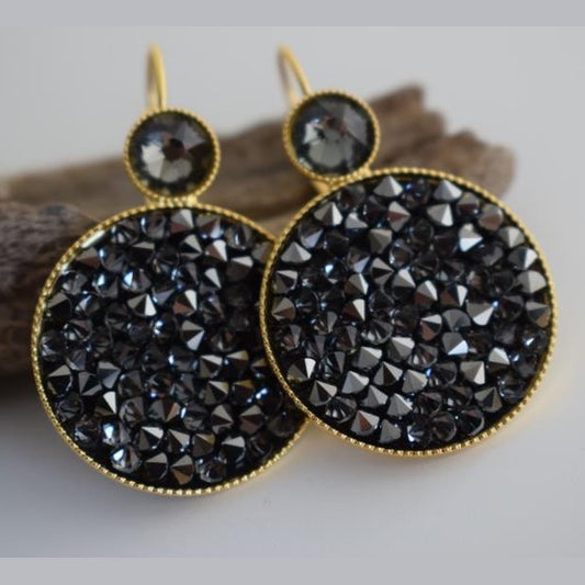 Seleni earrings Greek hammered jewelry 18K gold silver rose gold plated with Swarovski crystals round design