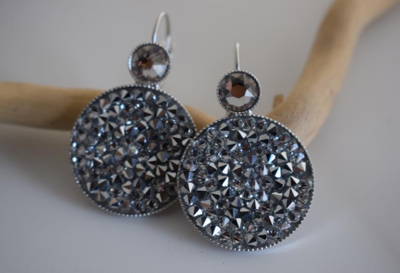 Seleni earrings Greek hammered jewelry 18K gold silver rose gold plated with Swarovski crystals round design