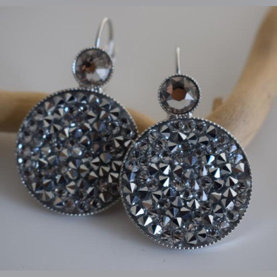 Seleni earrings Greek hammered jewelry 18K gold silver rose gold plated with Swarovski crystals round design