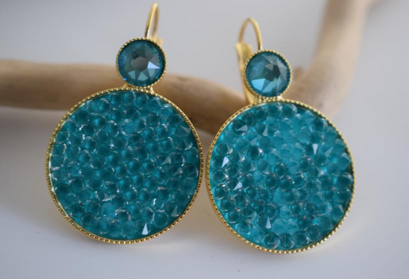 Seleni earrings Greek hammered jewelry 18K gold silver rose gold plated with Swarovski crystals round design