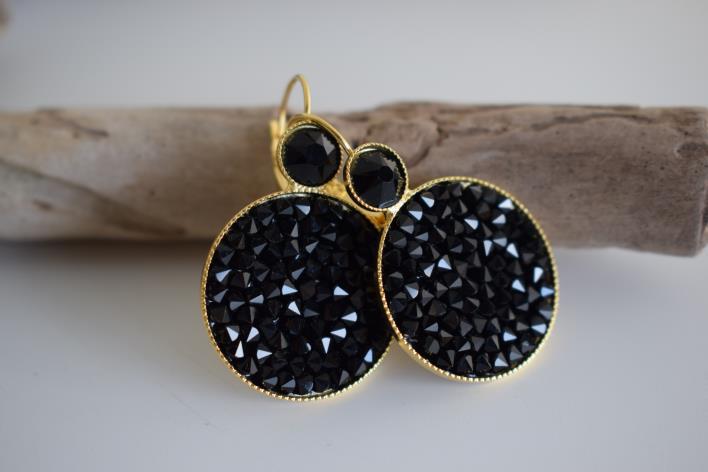 Seleni earrings Greek hammered jewelry 18K gold silver rose gold plated with Swarovski crystals round design