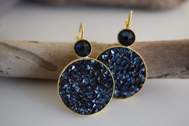 Seleni earrings Greek hammered jewelry 18K gold silver rose gold plated with Swarovski crystals round design