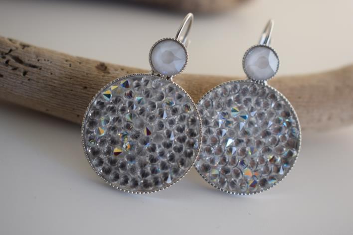 Seleni earrings Greek hammered jewelry 18K gold silver rose gold plated with Swarovski crystals round design