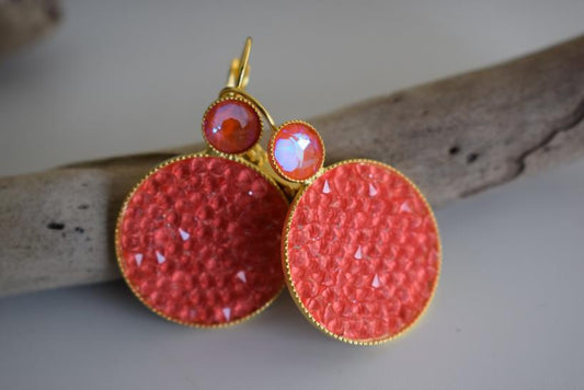 Seleni earrings Greek hammered jewelry 18K gold silver rose gold plated with Swarovski crystals round design