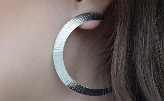 Hermes earrings – Greek hammered jewelry – 18K gold or silver plated, rose gold plated, hammered hoop design inspired by Hermes