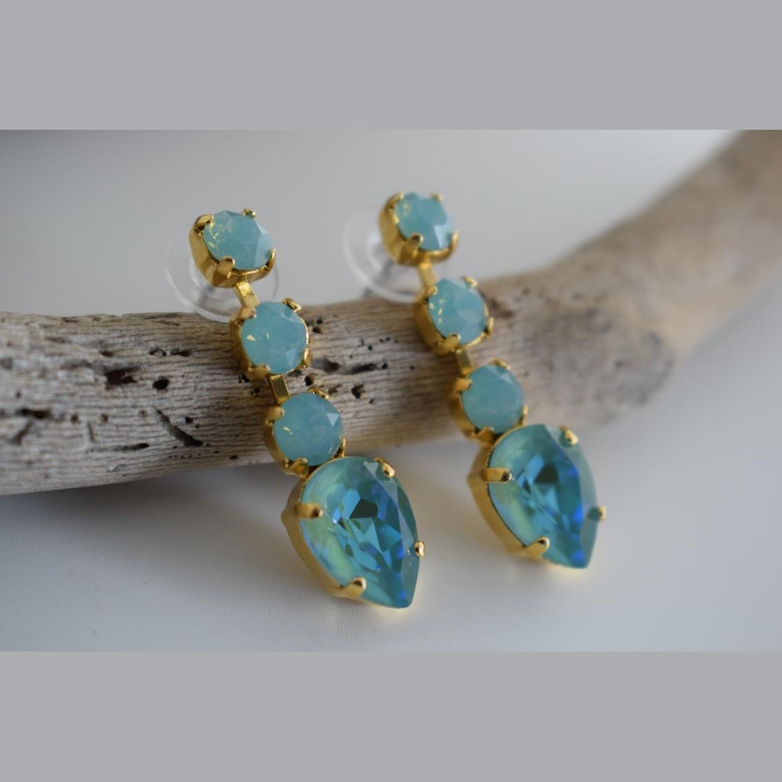 Selene earrings Greek hammered jewelry 18K gold silver rose gold plated with crystals elongated design