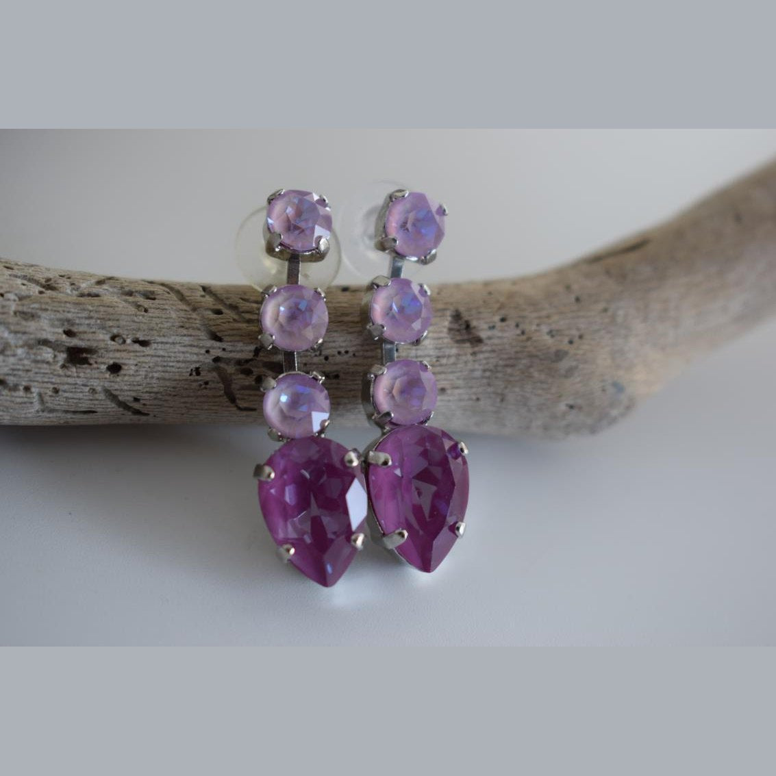 Selene earrings Greek hammered jewelry 18K gold silver rose gold plated with crystals elongated design