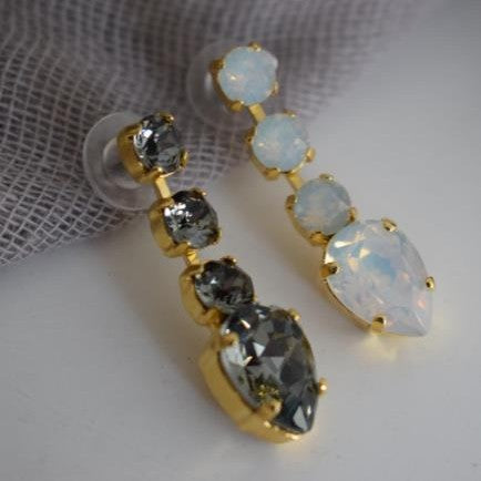 Selene earrings Greek hammered jewelry 18K gold silver rose gold plated with crystals elongated design