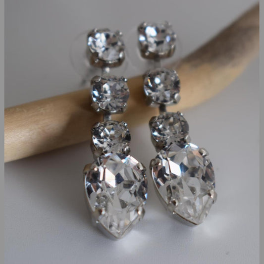 Selene earrings Greek hammered jewelry 18K gold silver rose gold plated with crystals elongated design