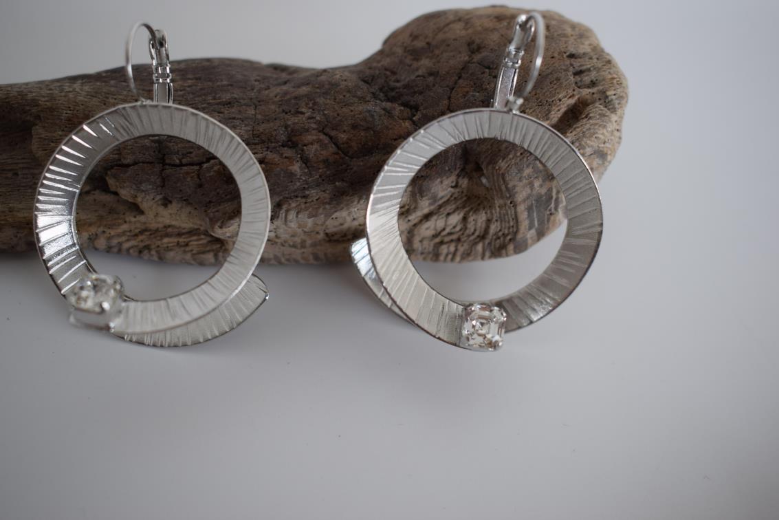 Heliara earrings with crystal – Greek hammered jewelry available in 18K gold plated, 18K silver plated, and rose gold plated