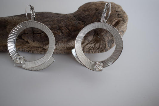 Heliara earrings with crystal – Greek hammered jewelry available in 18K gold plated, 18K silver plated, and rose gold plated