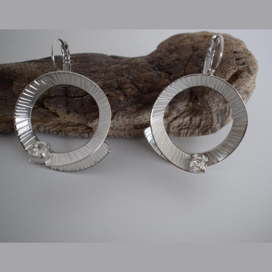 Heliara earrings with crystal – Greek hammered jewelry available in 18K gold plated, 18K silver plated, and rose gold plated