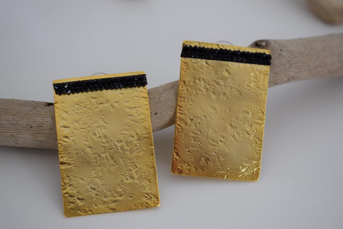 Ravdos earrings with Swarovski – Greek hammered jewelry – 18K gold plated