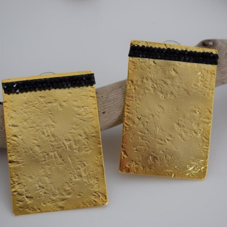 Ravdos earrings with crystals – Greek hammered jewelry – 18K gold plated