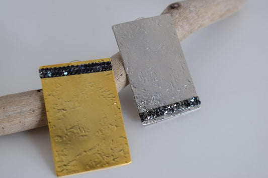 Ravdos earrings with Swarovski – Greek hammered jewelry – 18K gold plated