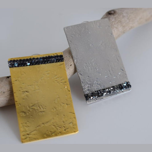 Ravdos earrings with crystals – Greek hammered jewelry – 18K gold plated