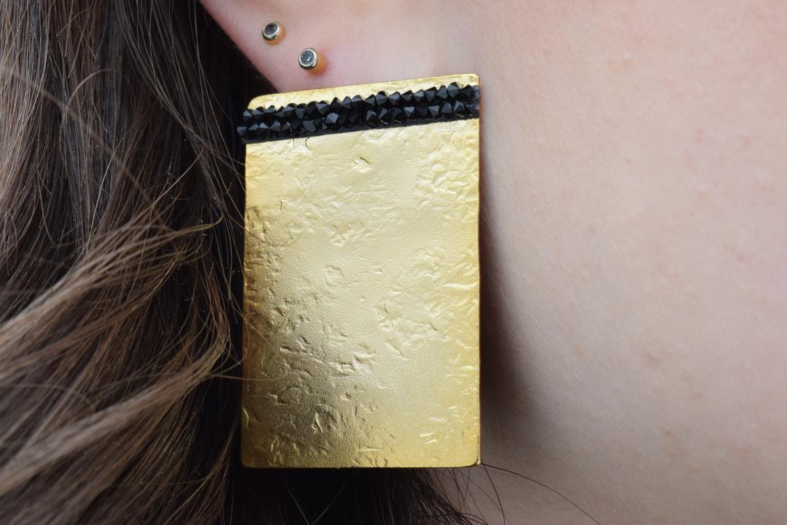 Ravdos earrings with Swarovski – Greek hammered jewelry – 18K gold plated