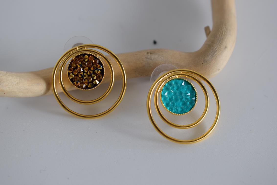 Seleni earrings with Swarovski – Greek hammered jewelry available in 18K gold plated, 18K silver plated, and rose gold plated