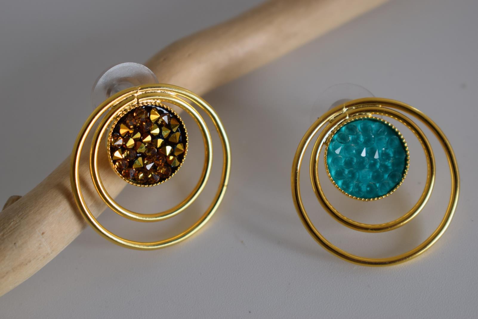Seleni earrings with Swarovski – Greek hammered jewelry available in 18K gold plated, 18K silver plated, and rose gold plated