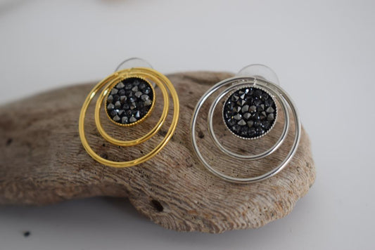 Seleni earrings with Swarovski – Greek hammered jewelry available in 18K gold plated, 18K silver plated, and rose gold plated