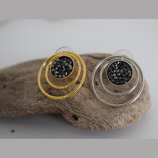 Seleni earrings with Swarovski – Greek hammered jewelry available in 18K gold plated, 18K silver plated, and rose gold plated