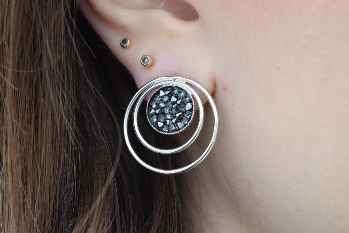 Seleni earrings with Swarovski – Greek hammered jewelry available in 18K gold plated, 18K silver plated, and rose gold plated