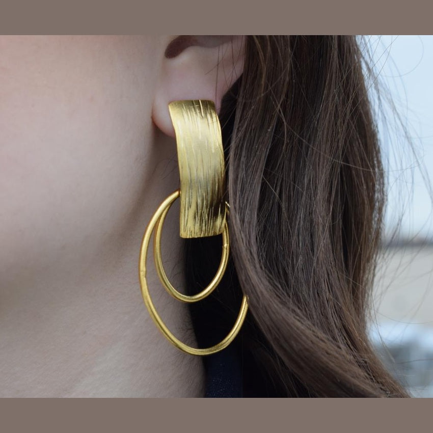 Aspides earrings – Greek hammered jewelry available in 18K gold plated, 18K silver plated, and rose gold plated