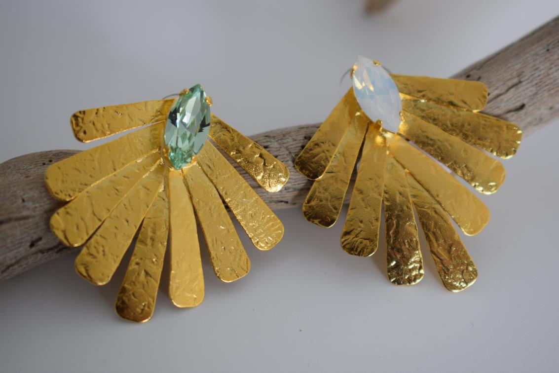 Hyacinth earrings with crystal – Greek hammered jewelry available in 18K gold plated, 18K silver plated, and rose gold plated