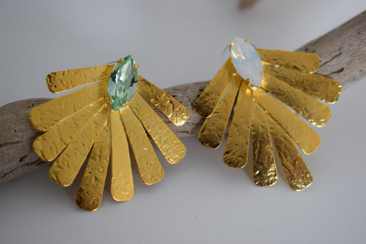 Hyacinth earrings with crystal – Greek hammered jewelry available in 18K gold plated, 18K silver plated, and rose gold plated